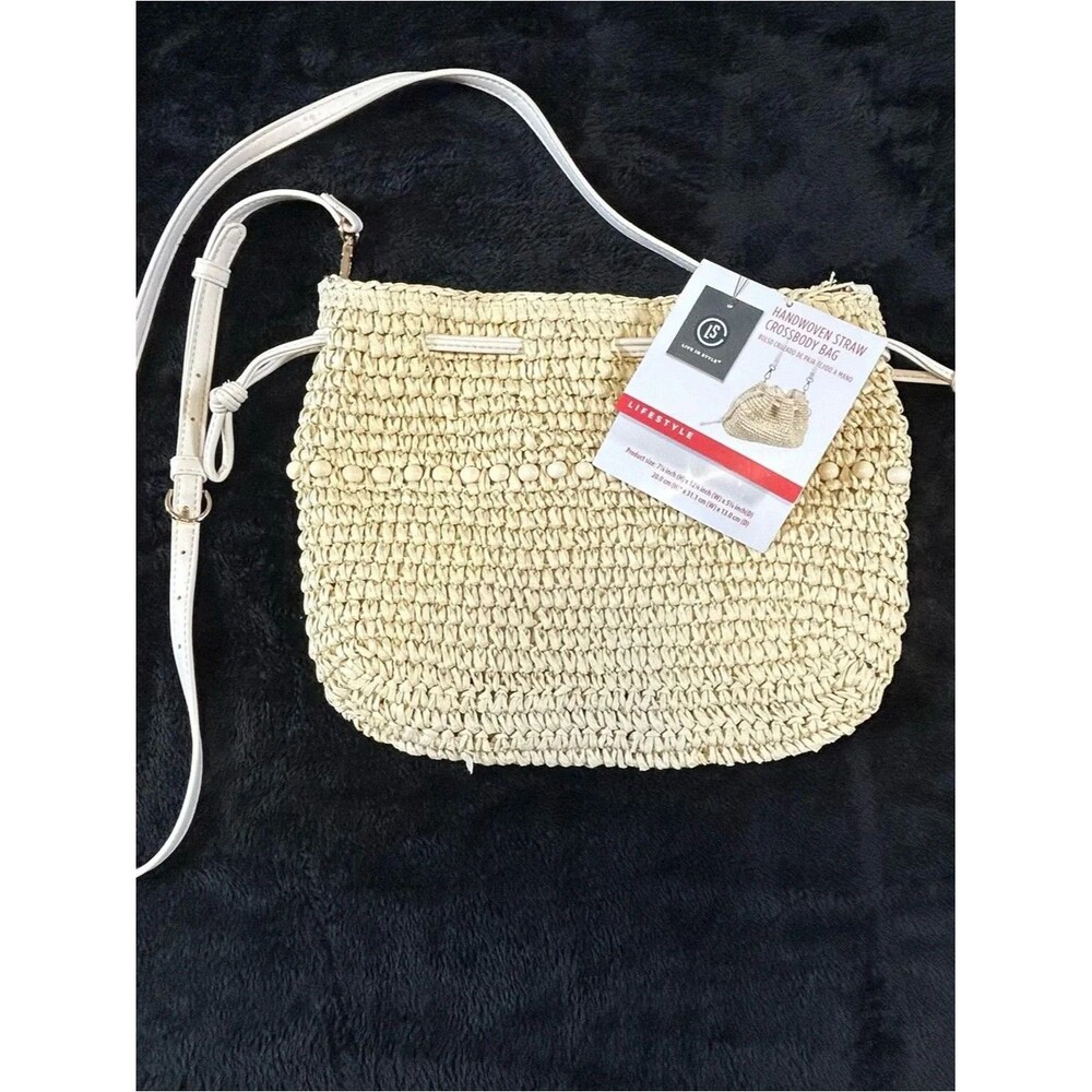 Handwoven Straw Crossbody Bag with Beadwork Live in Style Adjustable Strap NWT